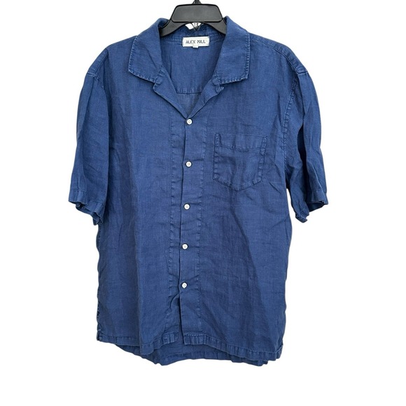 Alex Mill Other - Alex Mill 100% Linen Shirt Men's XL Navy Blue Short‎ Sleeve Button Down #FF8-6